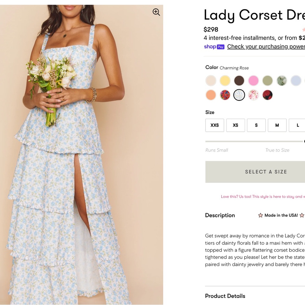 NWT- Never Worn! Blue Floral Tiered Maxi Dress- Show Me Your Mumu Lady Corset